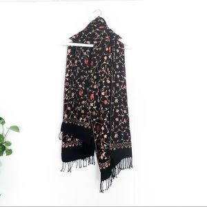 Embroidered Black Pashmina Scarf